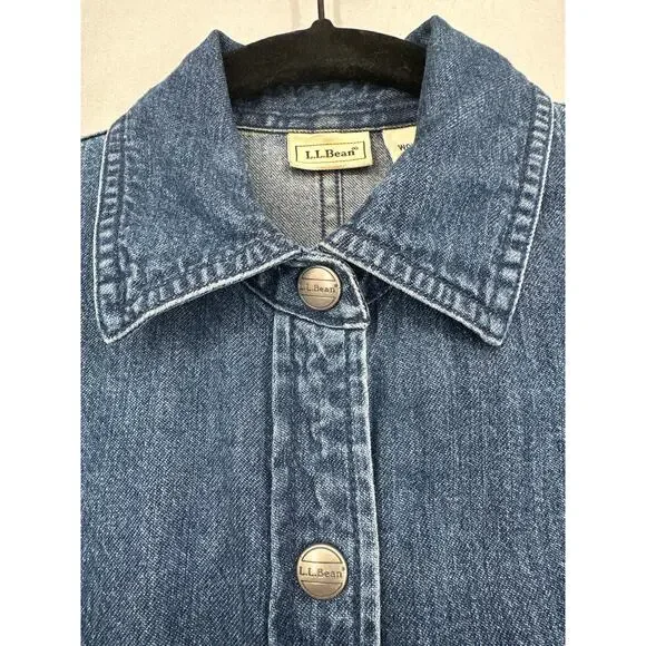 Vintage LL Bean Dress Womens Small Blue Denim Mini Button Western Boho Bohemian - Picture 4 of 8